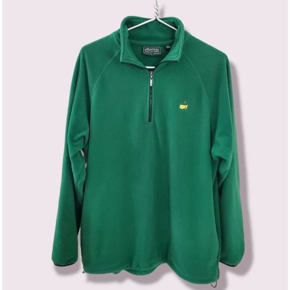 Masters Collection 1/4 Zip Pullover Fleece Sweater Mens L Green Golf w/Pockets - Picture 1 of 4